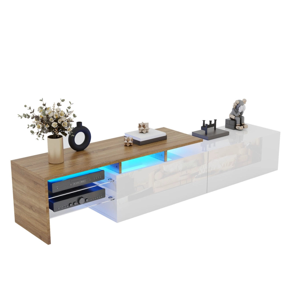 Mobile TV 170 x 33 x 33,5 cm bianco e legno, ripiani in vetro, LED