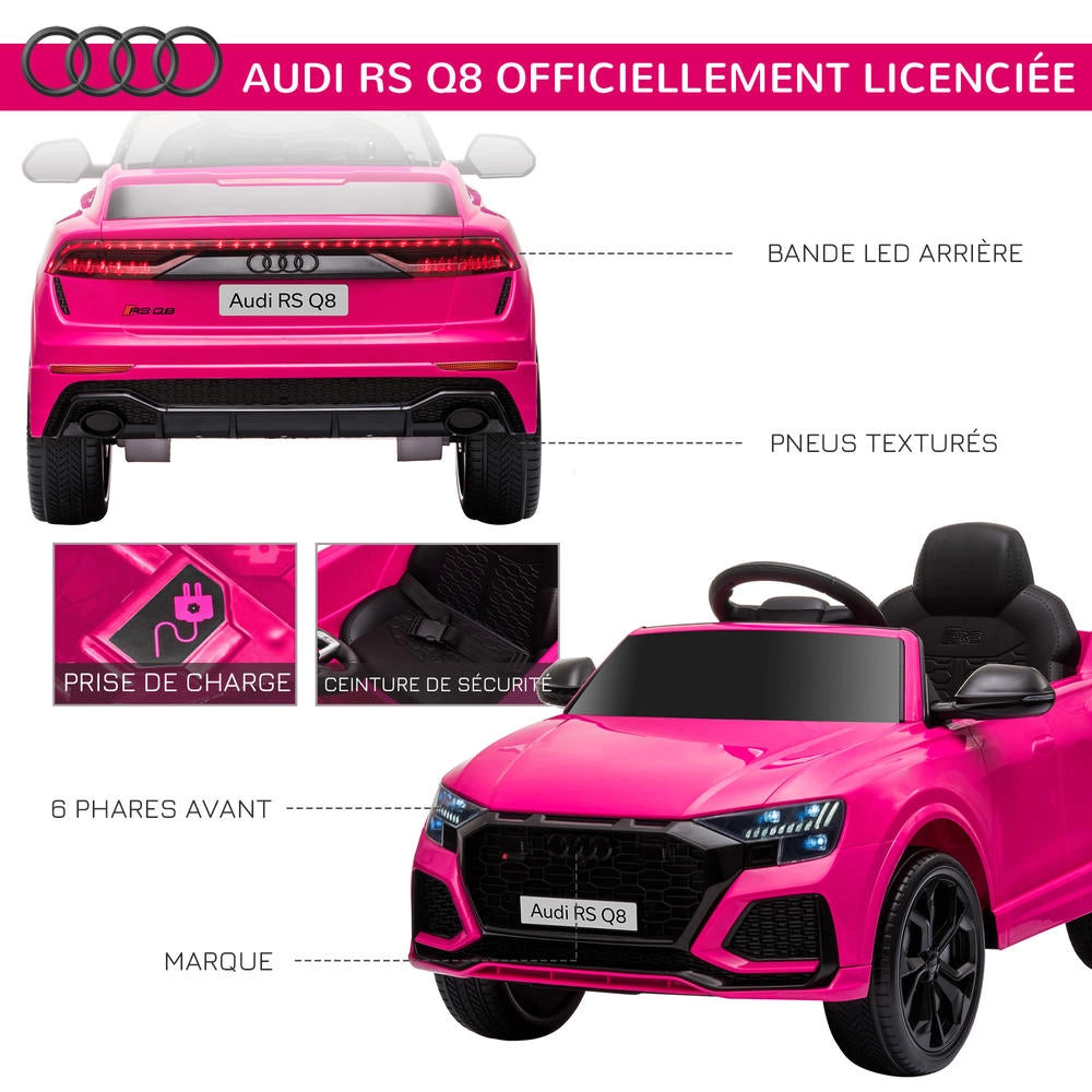 Auto elettrica per bambini con licenza Audi RS Q8, veicolo per bambini con telecomando, USB e Bluetooth, rosa