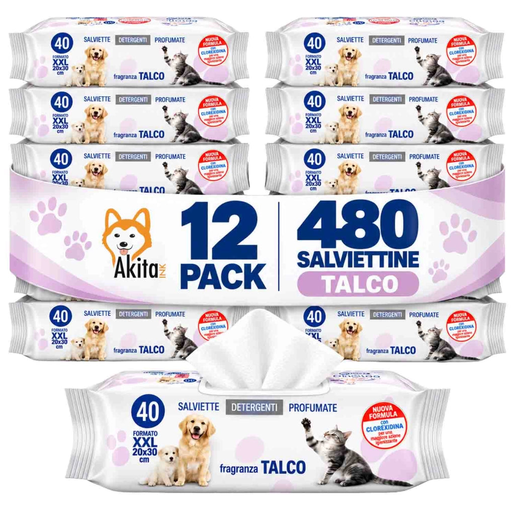 Akitaink Salviettine Pets Talco 12 Pack 480 Pz Clorexidina