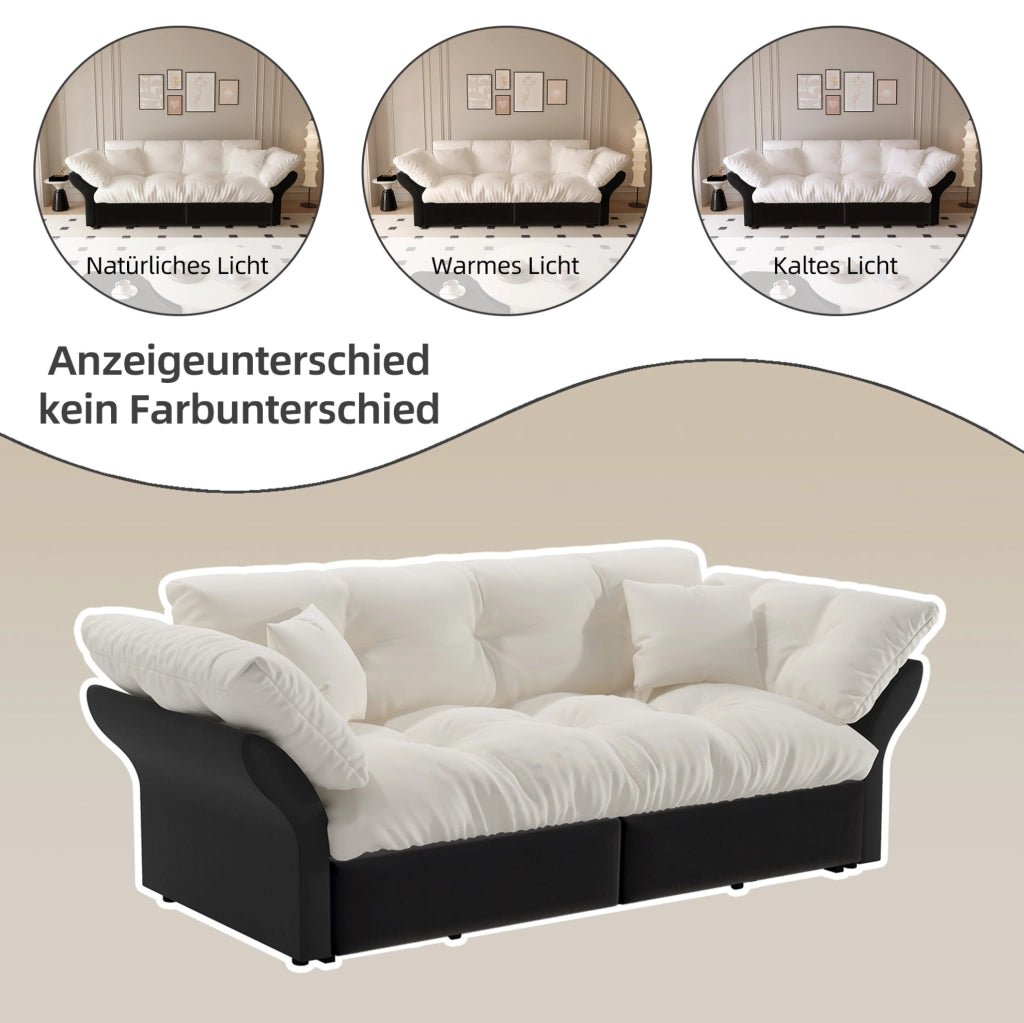 DIVANO Letto estraibile 3 in 1 190 cm in velluto beige con 2 cuscini