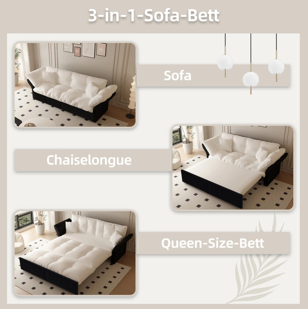 DIVANO Letto estraibile 3 in 1 190 cm in velluto beige con 2 cuscini