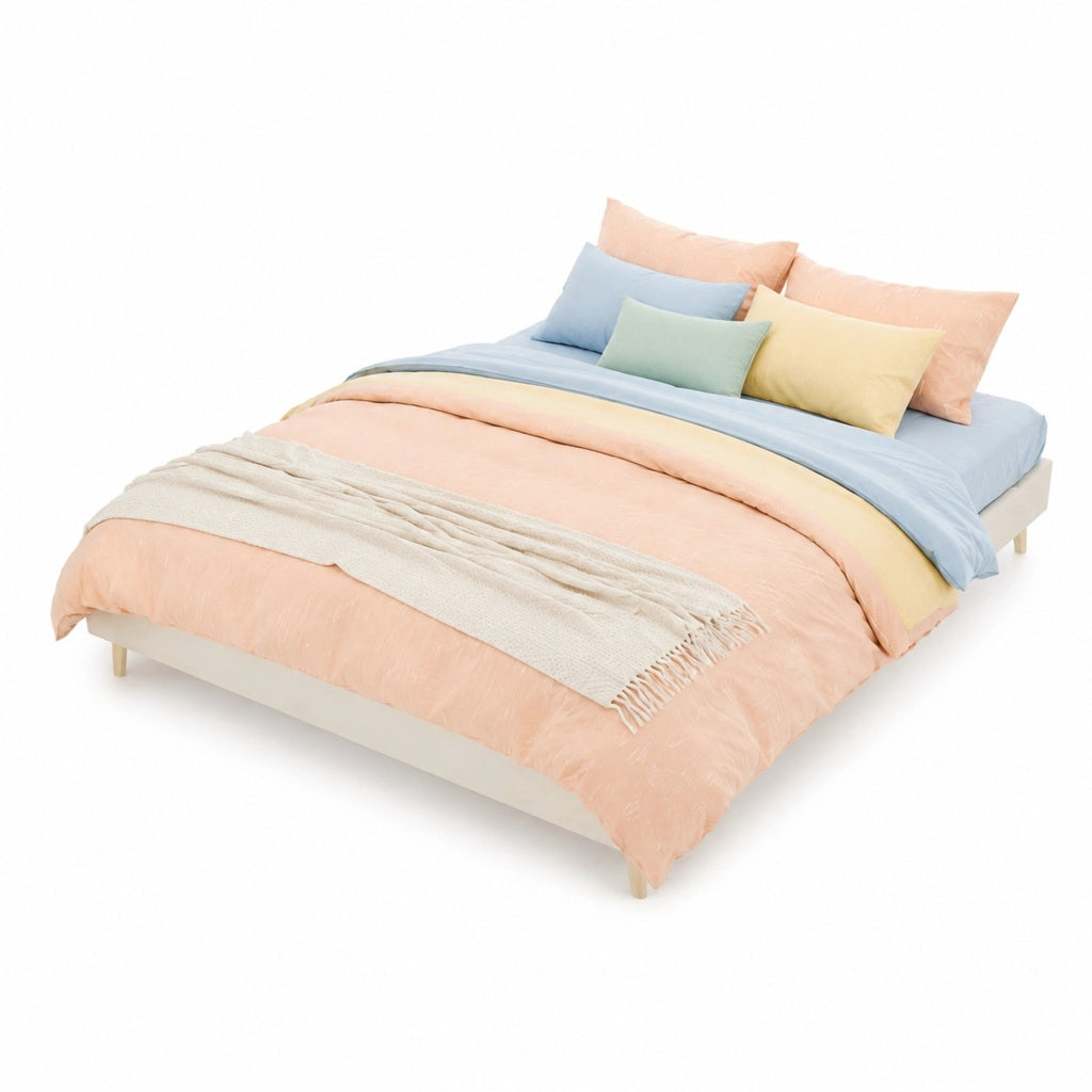 LETTO 160x200 cm in tessuto beige con rete a doghe in legno
