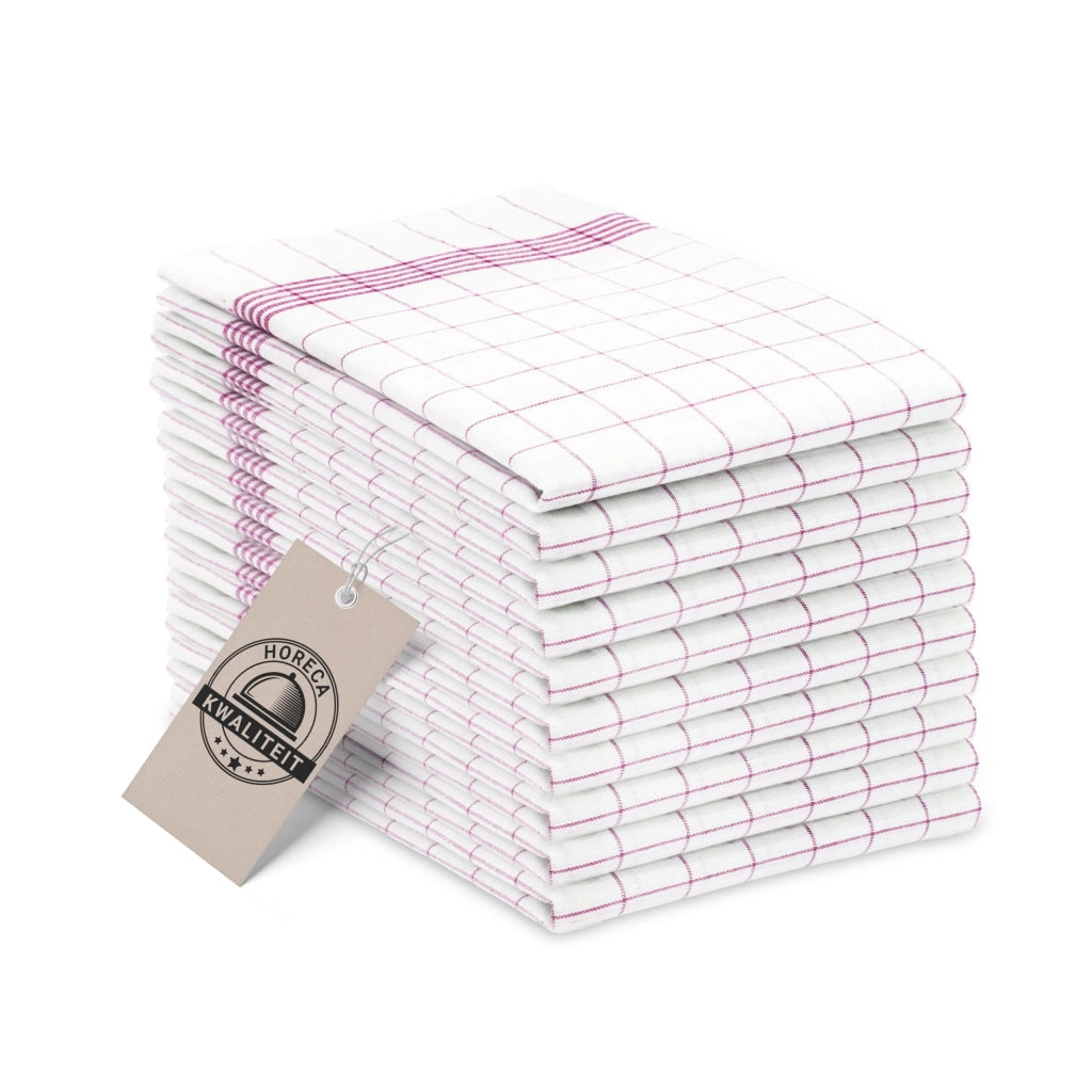 Set di 10 strofinacci in cotone, 50x70 cm, a quadretti rossi e bianchi