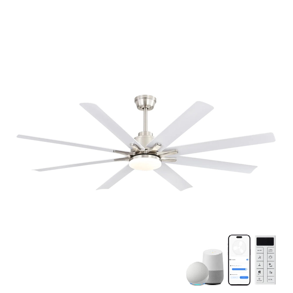 Ventilatore da soffitto 168 cm reversibile con LED dimmerabile in ABS color nickel