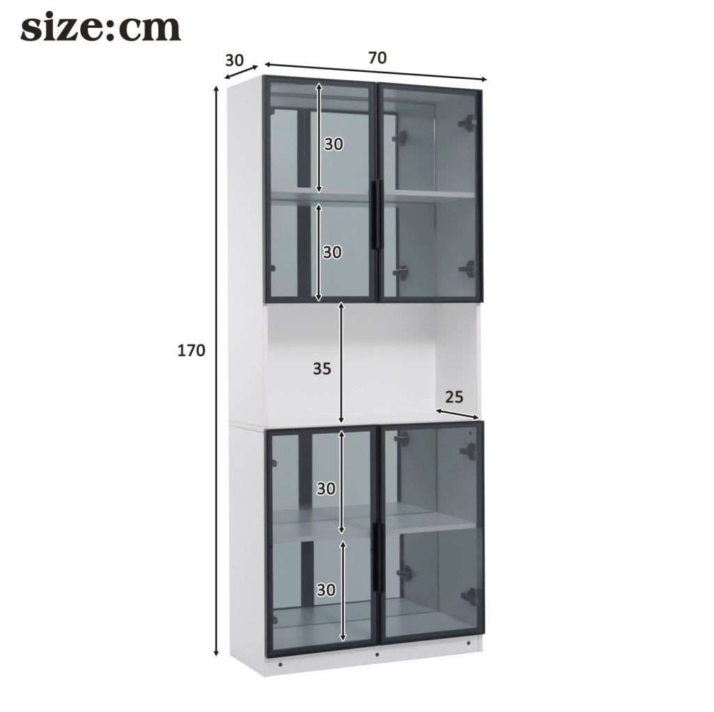 Vetrina bianca LED con vetri grigi e specchio 70x30x170 cm