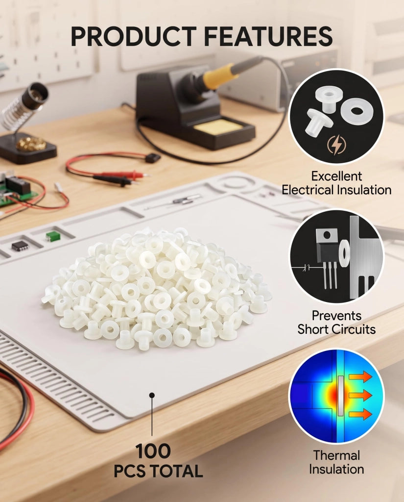 Anelli transistor in plastica isolata, colore bianco, confezione da 100 pezzi (modello TW-10)