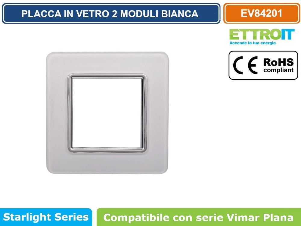 ETTROIT PLACCA IN VETRO COLORE BIANCO COMPATIBILE CON SERIE VIMAR PLANA - Numero Moduli:3 Moduli