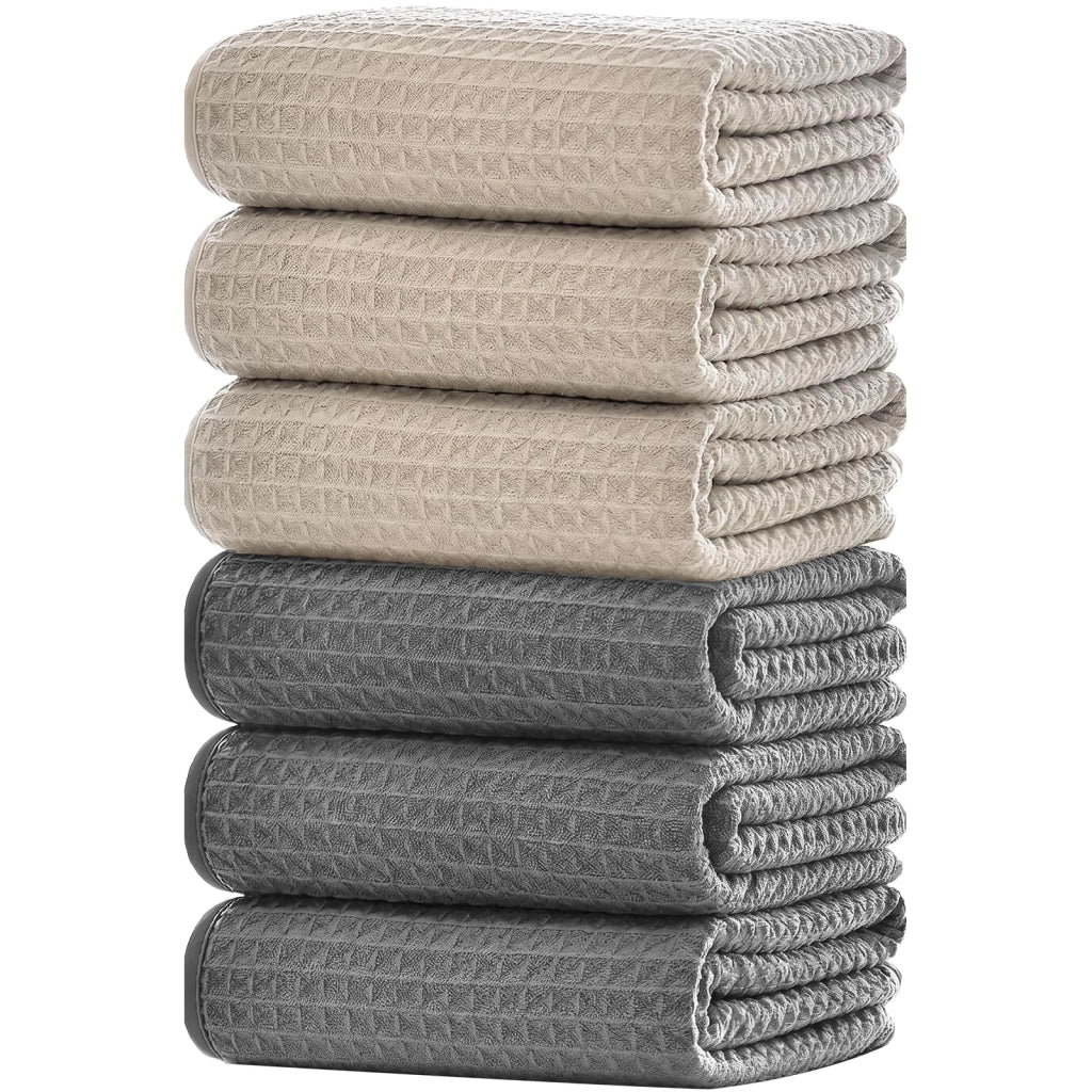 Strofinacci da cucina a waffle, 50x70 cm, set da 6, in microfibra, beige/grigio