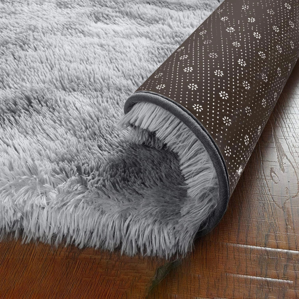Tappeto shag morbido, 80x120 cm, grigio e bianco, forma rettangolare