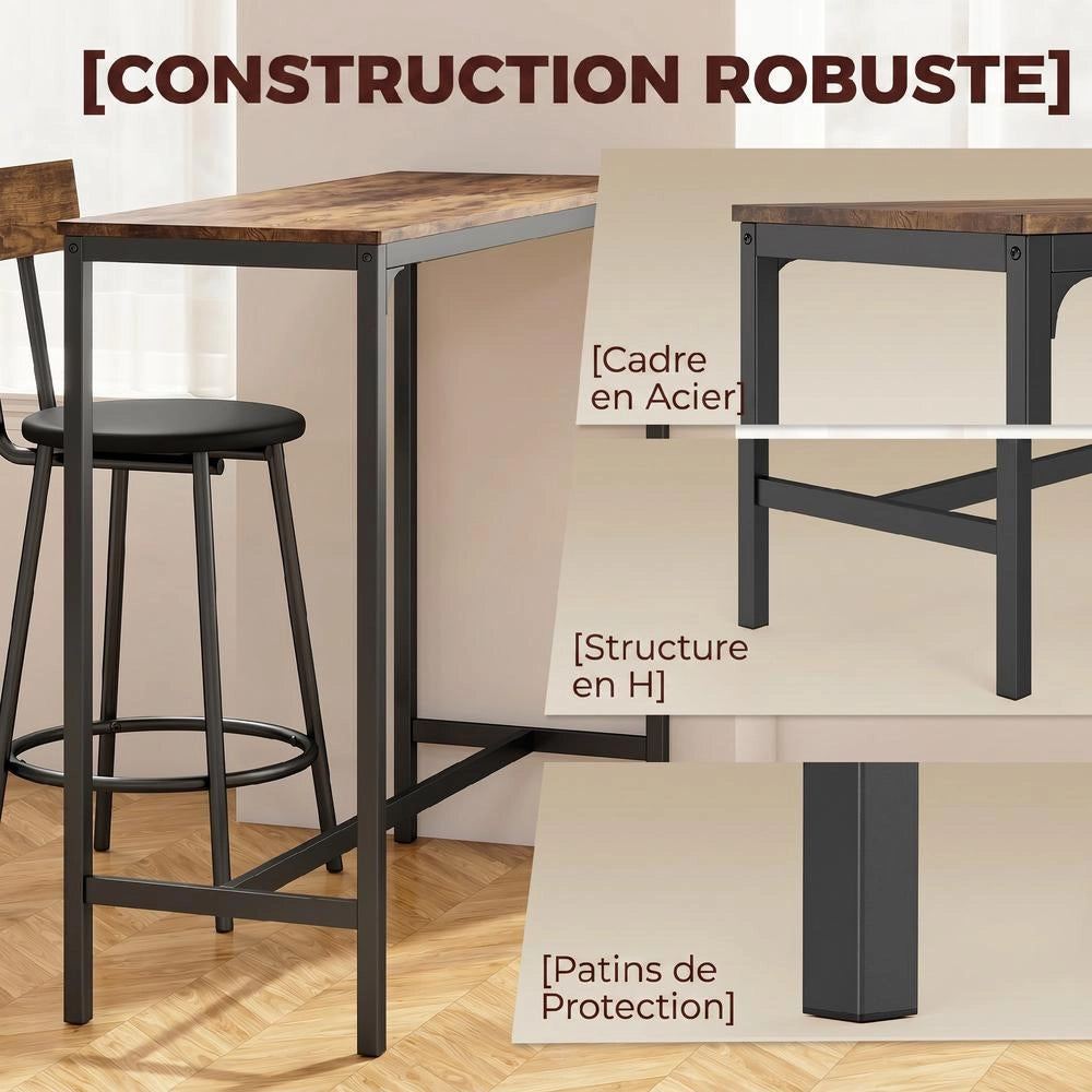Set Tavolo da Bar con 2 Sgabelli Imbottiti in PU, Tavolo Alto Cucina Salvaspazio con Poggiapiedi, Design Moderno per Casa, Marrone