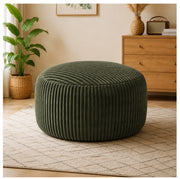 Pouf rotondo in velluto a coste verde con imbottitura morbida