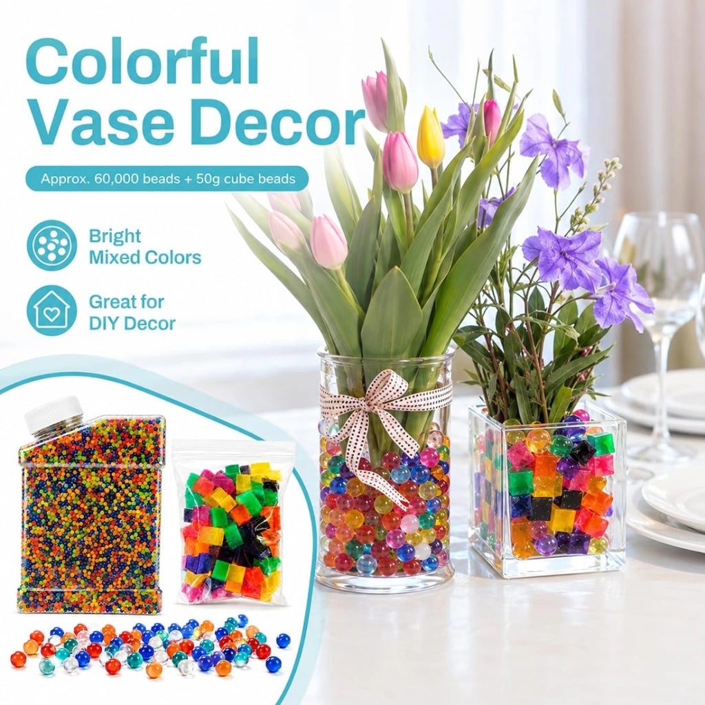 60.000 perline colorate idrogel e 50 grammi di cubetti di gelatina idrogel
