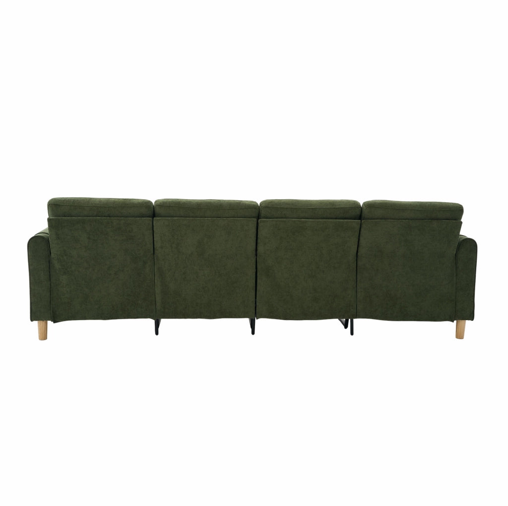 Divano modulare 4 posti con 2 pouf contenitore in ciniglia verde