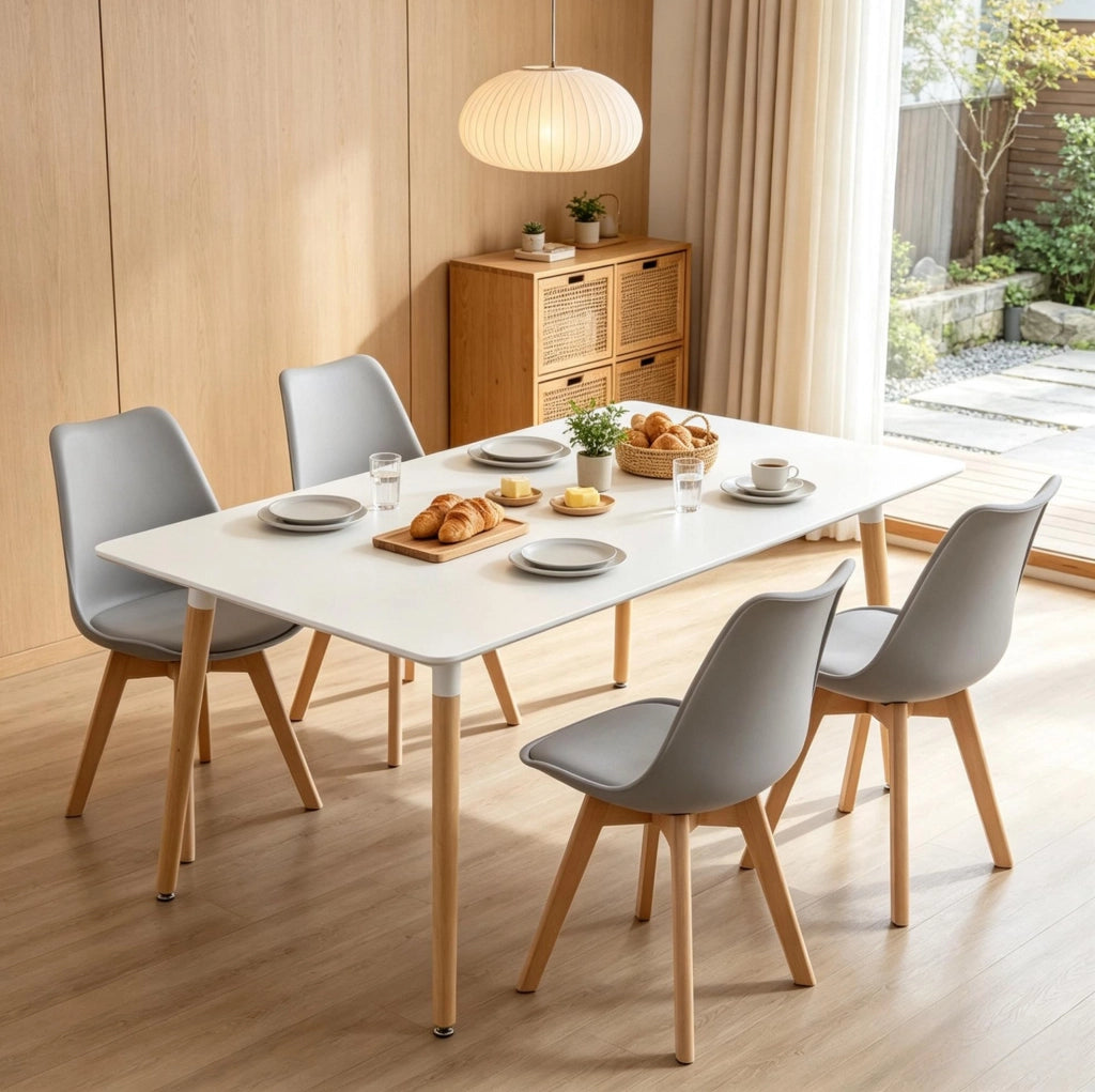 Set di 4 sedie da pranzo grigie in similpelle con gambe legno