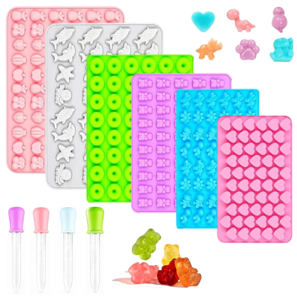 6 stampi in silicone con 4 pipette, a forma di orso, cuore e dinosauro