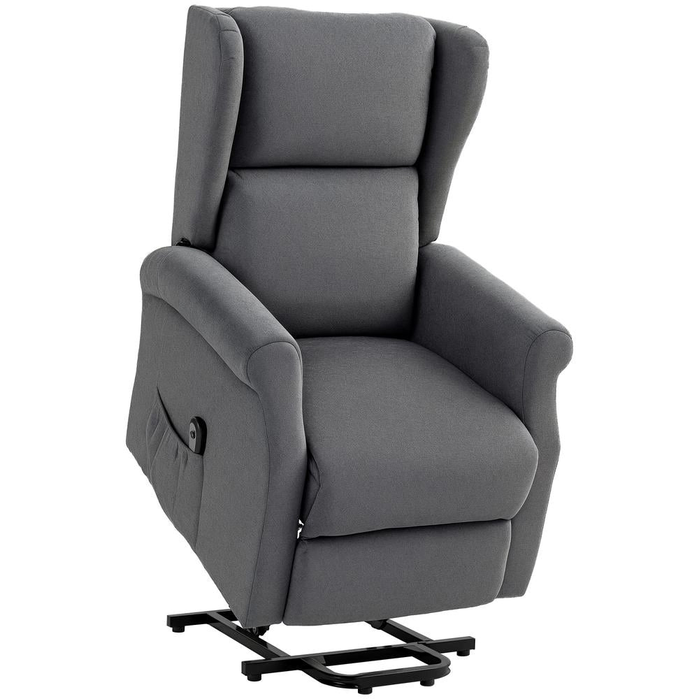 Poltrona Relax Alzapersona Elettrica Reclinabile in Tessuto Grigio Scuro 72,5x94x109cm Carico 200kg per Salotto e Casa