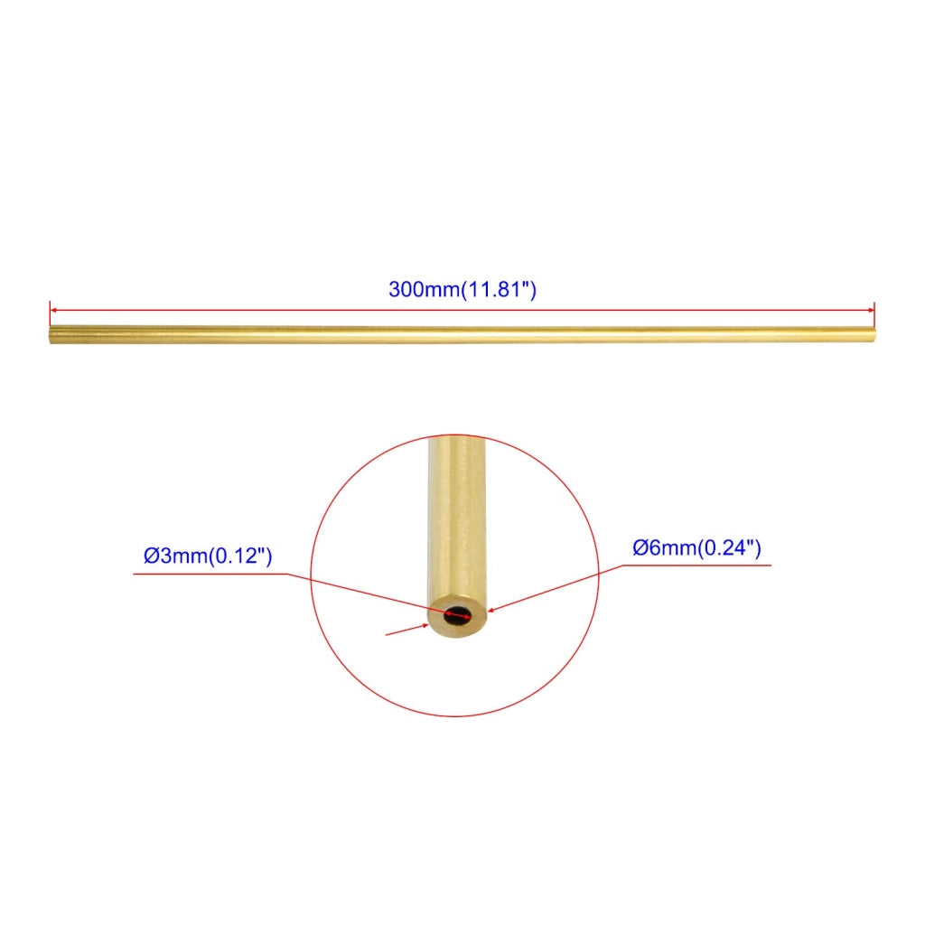 Tubo di ottone, diametro interno 3 mm, diametro esterno 6 mm, lunghezza 300 mm, 2 pezzi