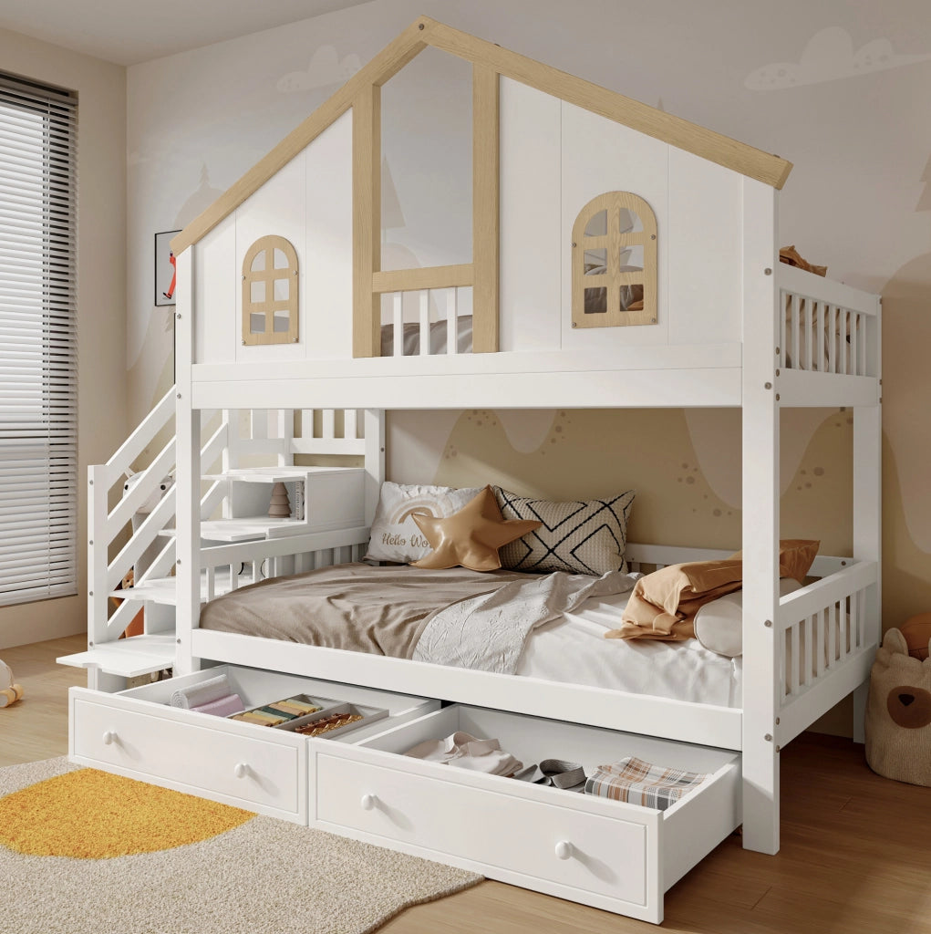 Letto a castello bambini 90x200 cm con scala contenitore