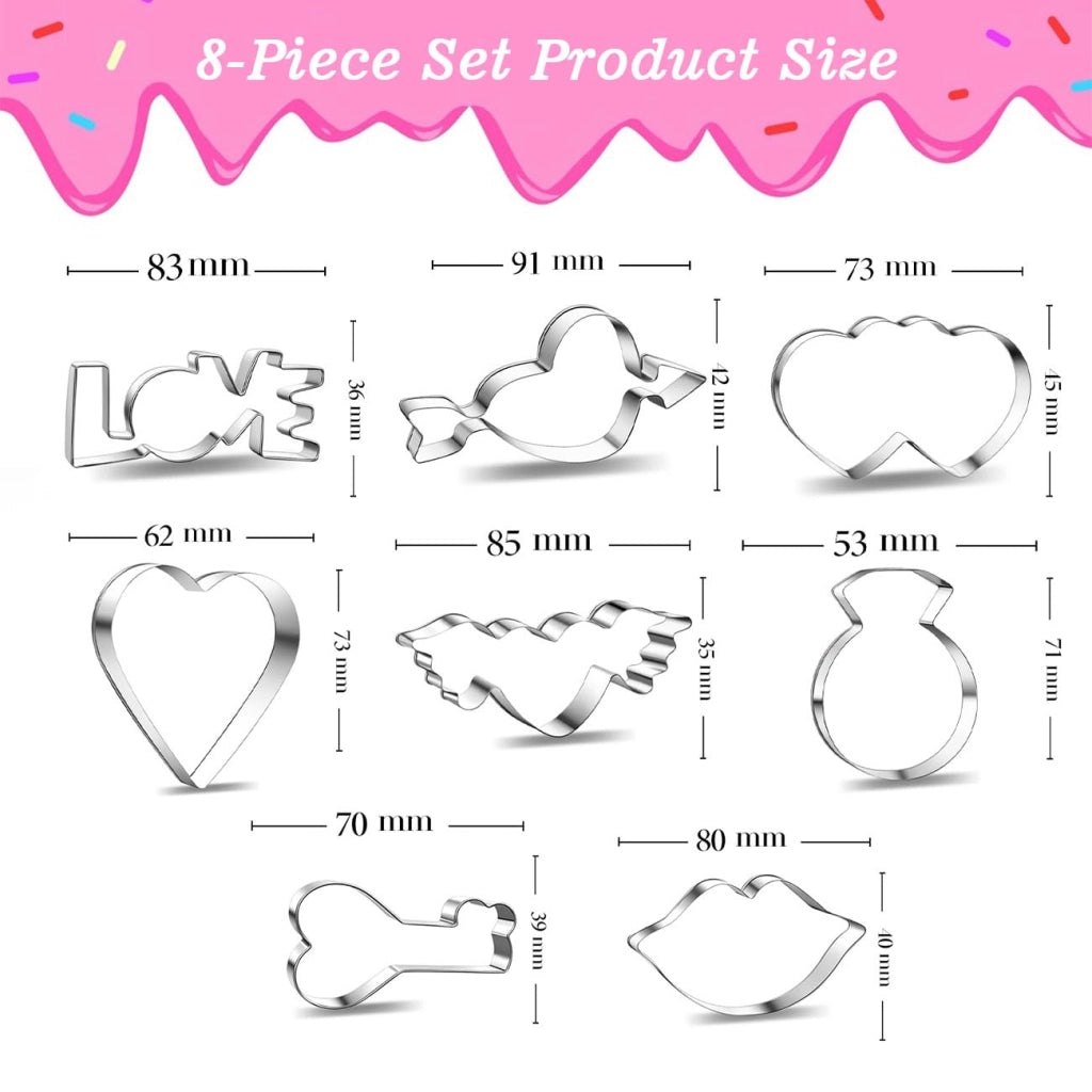 Set di 8 formine a cuore in acciaio inossidabile