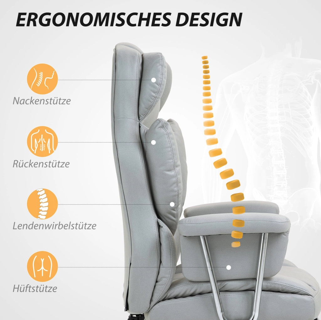 Sedia da ufficio grigio chiaro reclinabile con poggiapiedi