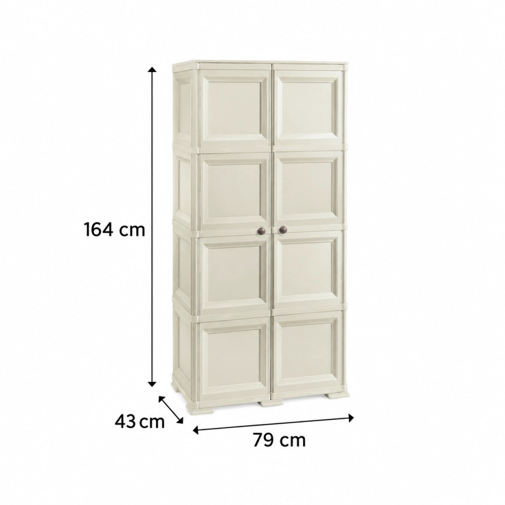 Armadio Multiuso 2 Ante Avorio 79x43x164 cm con Pannelli Decorativi