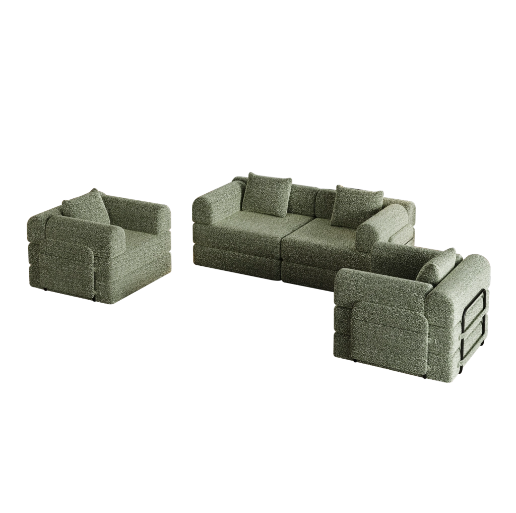 Divano letto singolo 2 in 1 in ciniglia verde con vano nel bracciolo