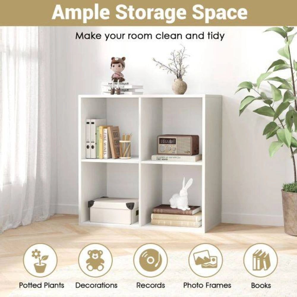 Libreria a 4 Cubi Mobile Scaffale Basso a 2 Ripiani con Kit Antiribaltamento per Casa Salotto e Ufficio Bianco Moderno