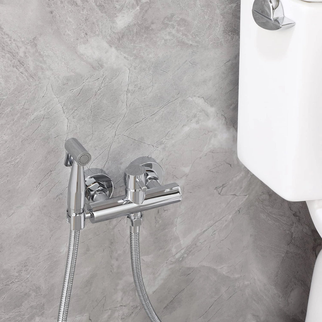 Set per bidet in ottone, cromato, composto da 4 pezzi, con doccetta manuale