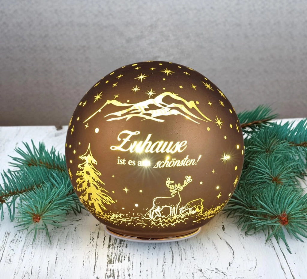 Sfera di vetro decorativa con LED, color marrone e oro, diametro 10 cm, con timer