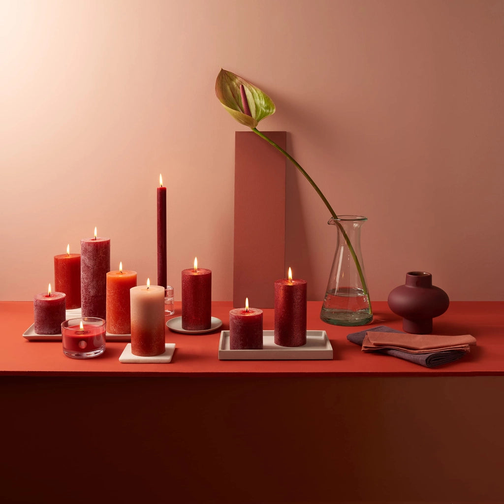 Candele a colonna rustiche rosso lucido - 13 cm - 4 pezzi - Non cola - Candele senza profumo