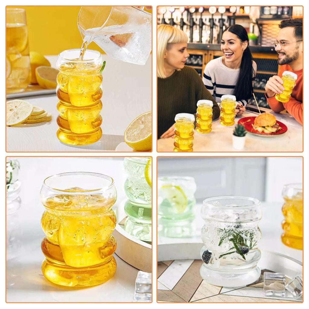 Set da 6 bicchieri scanalati da 450 ml con cannucce in vetro