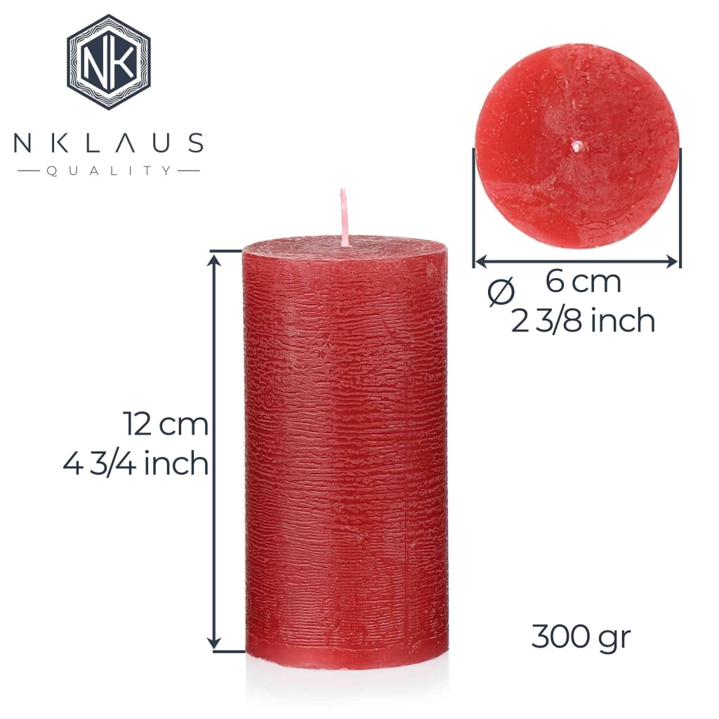 Candele profumate, color rosso vino, set da 4, diametro 6x12 cm, lunga durata di combustione