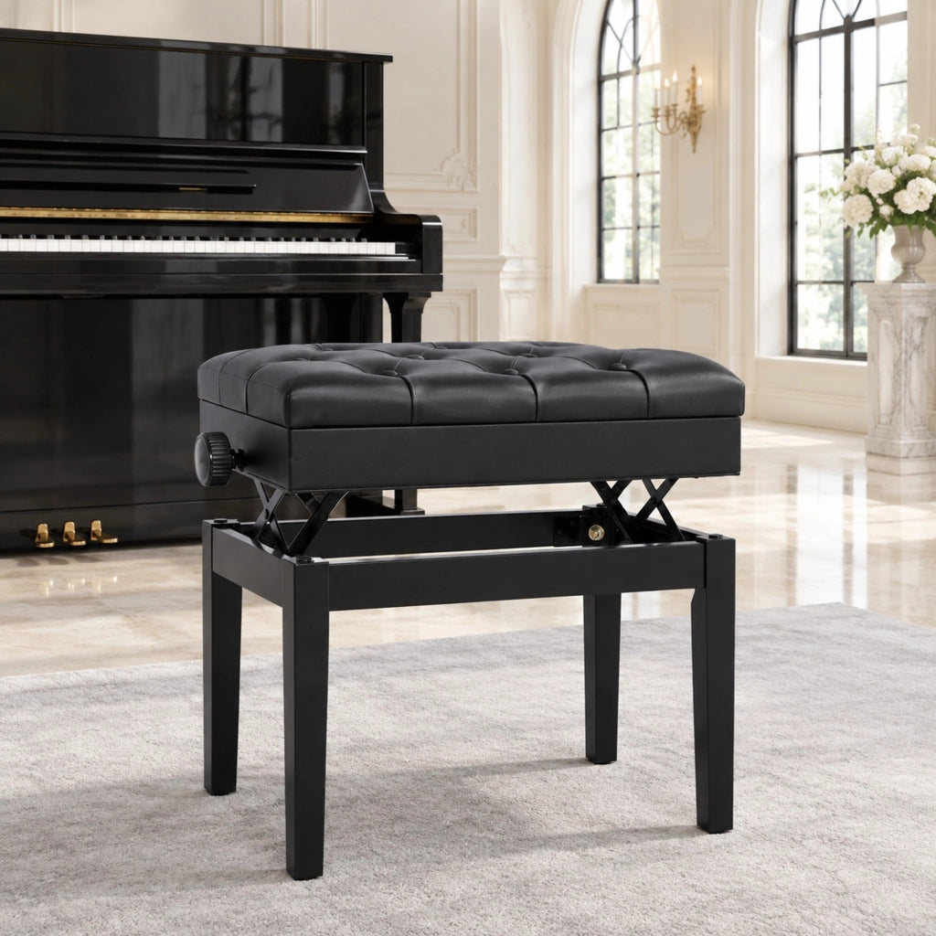 Panca per pianoforte 54,5x33x48-58 cm in legno nero con vano e altezza regolabile