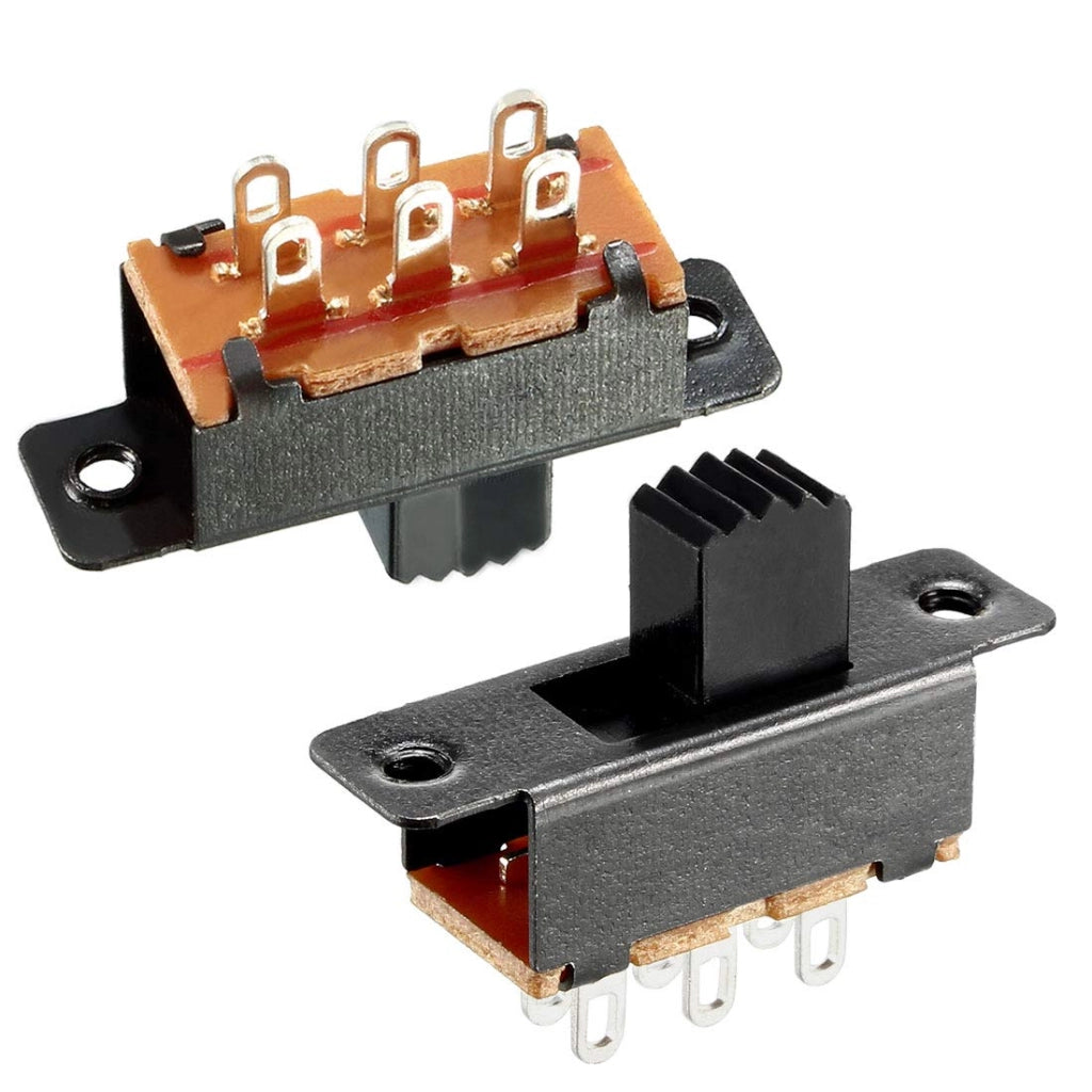 Interruttore a levetta DPDT, 2P, 6 poli, 10 pezzi, orientamento verticale, per montaggio su circuito stampato, 5 mm