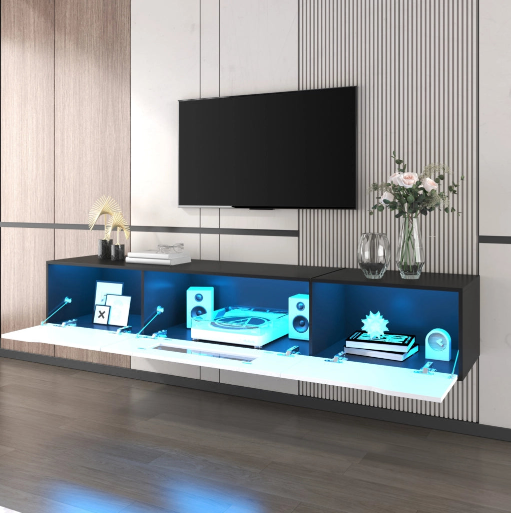 Mobile TV 180x35x30 cm MDF nero/bianco lucido LED USB parete/pavimento