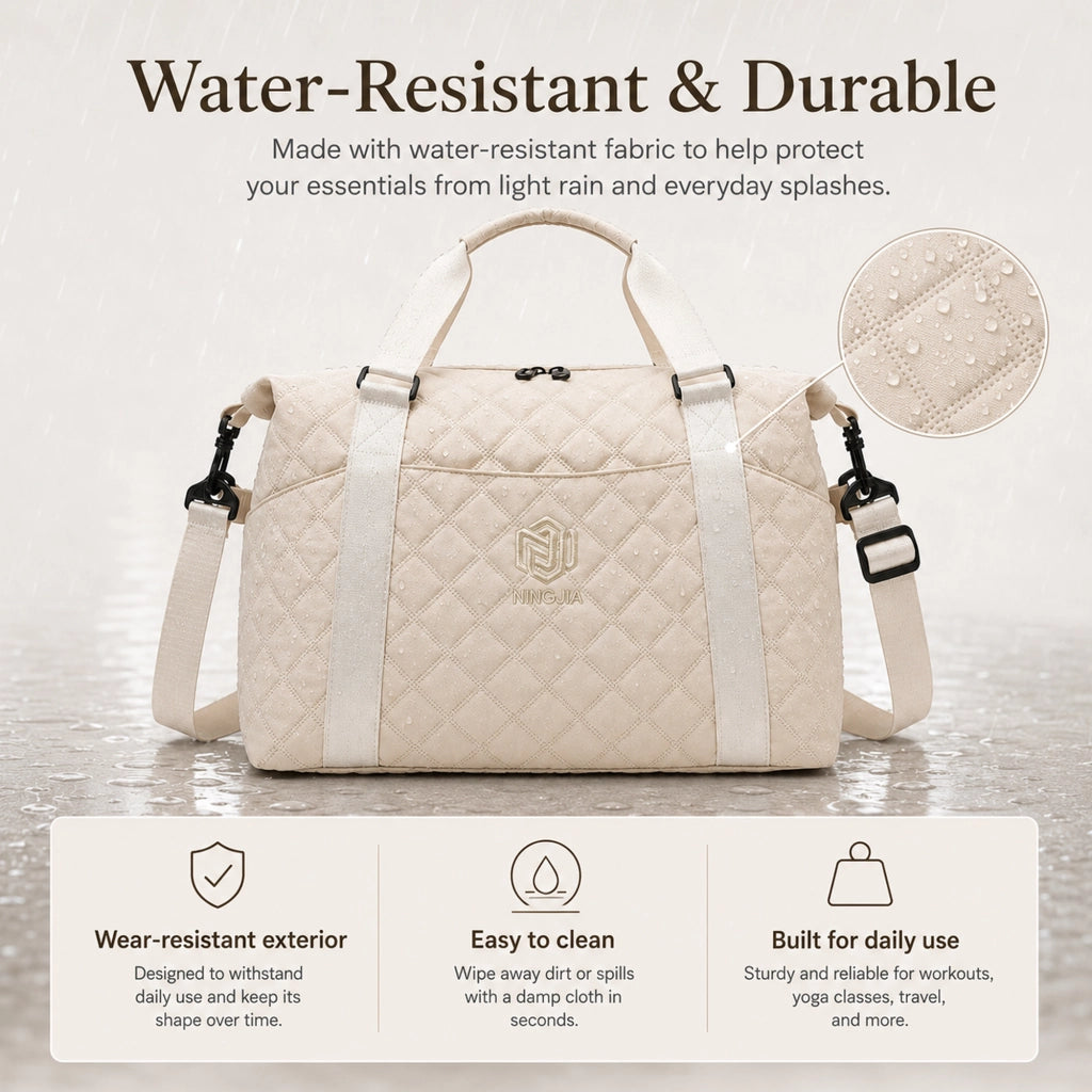Borsa sportiva da viaggio beige 43×28×18 cm con tracolla