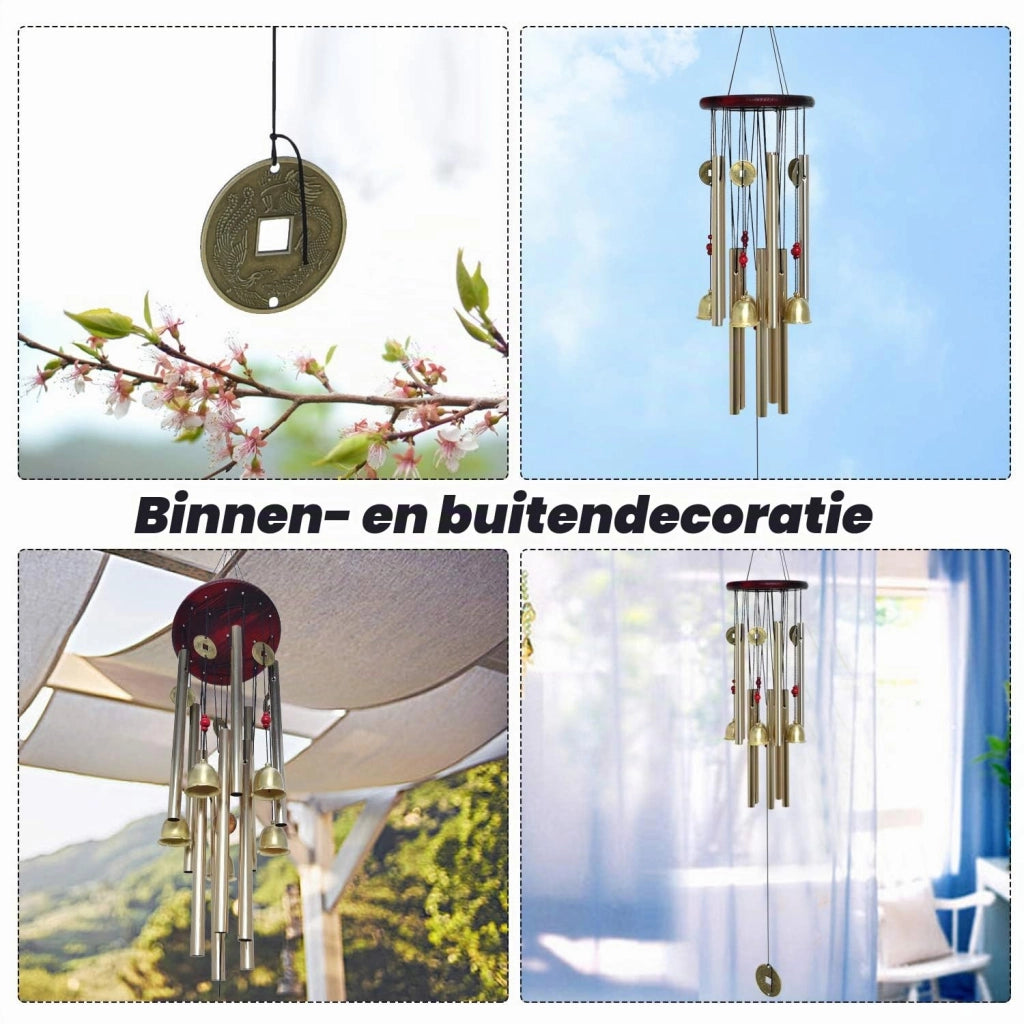 Carillon a vento tradizionale cinese con 10 tubi e 5 campane in bronzo, 85 cm, per giardino e esterno