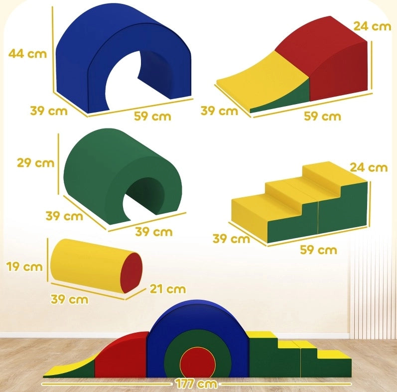 BLOCCHI Morbidi per arrampicata e gattonamento, 5 forme, 181x39x44 cm, blu e rosso