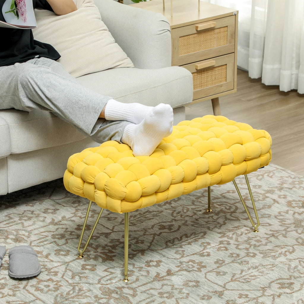 Pouf Piede Letto Imbottito Velluto Giallo ¨C zephmum ¨C Con Seduta