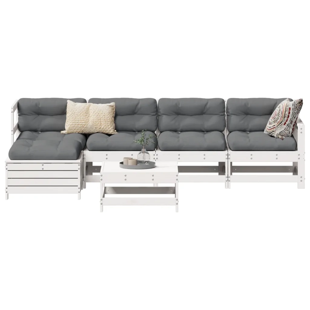 Set Divani da Giardino 6 pz Bianco in Legno Massello di Pino