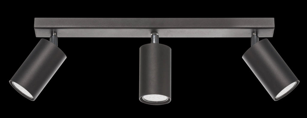 Plafoniera Lampex Rolos 3 luci nera metallo GU10 45cm