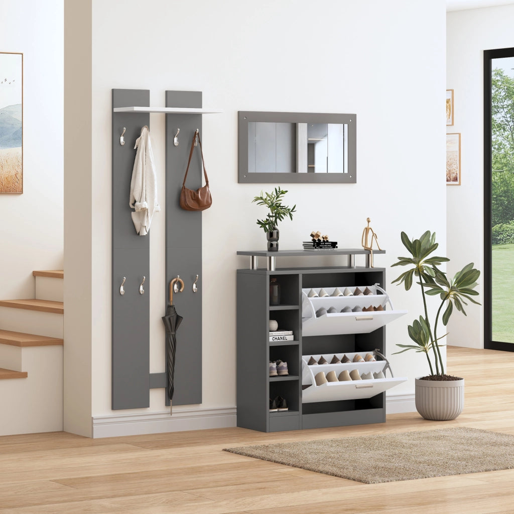 Set ingresso con specchio e scarpiera 80x25x96;5 cm in truciolare grigio