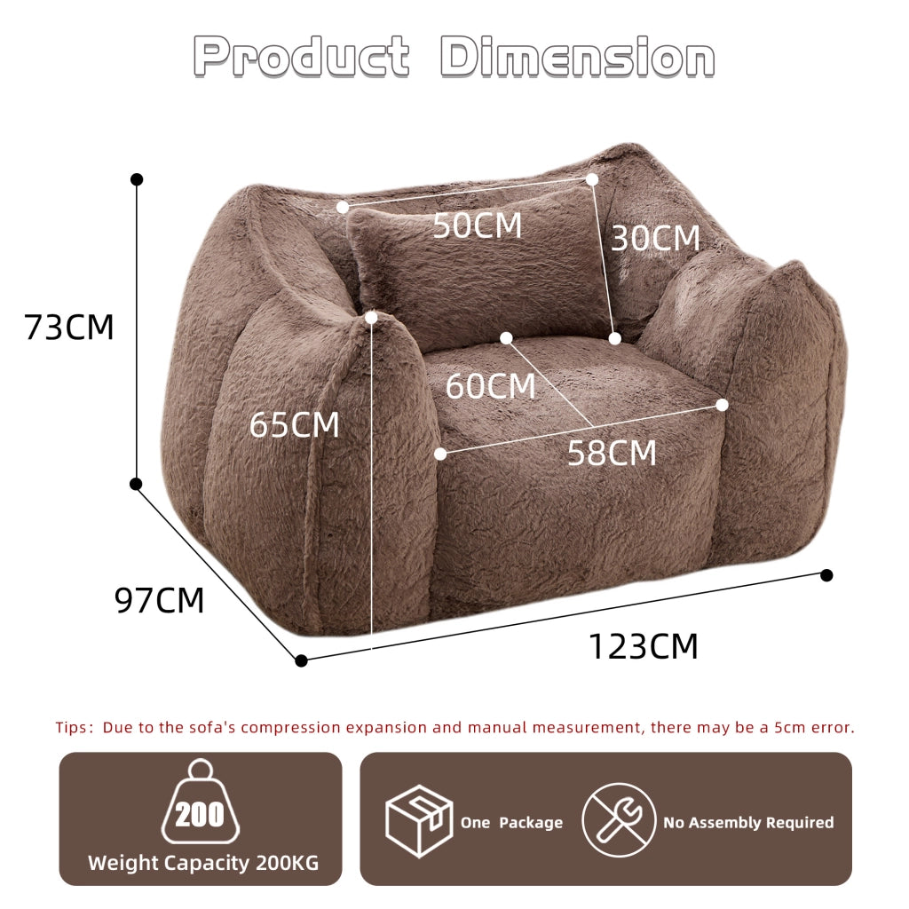 Fauteuil pouf in pelliccia sintetica con schienale ergonomico e imbottitura in schiuma, per salotto e camera da letto, khaki