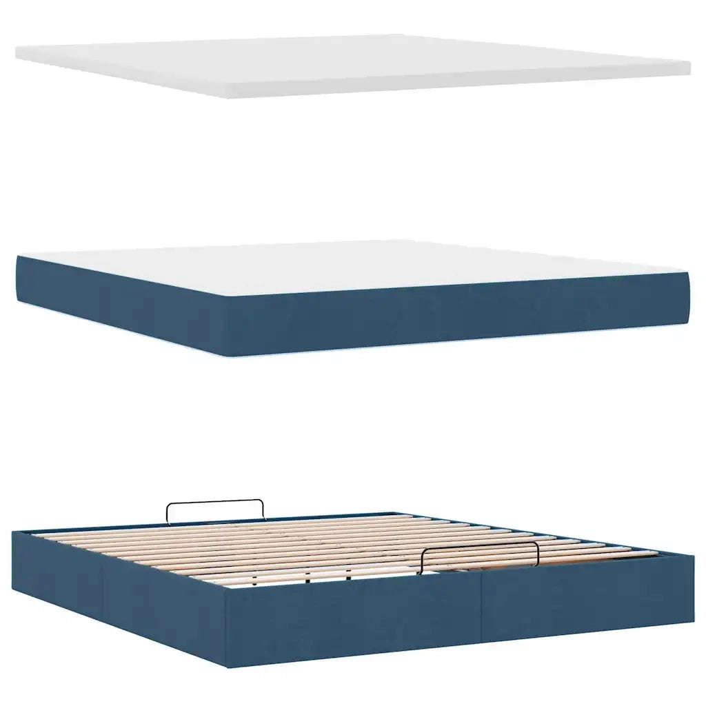 Struttura Letto Pouf con Materasso Blu 180x200cm in Tessuto 3311566