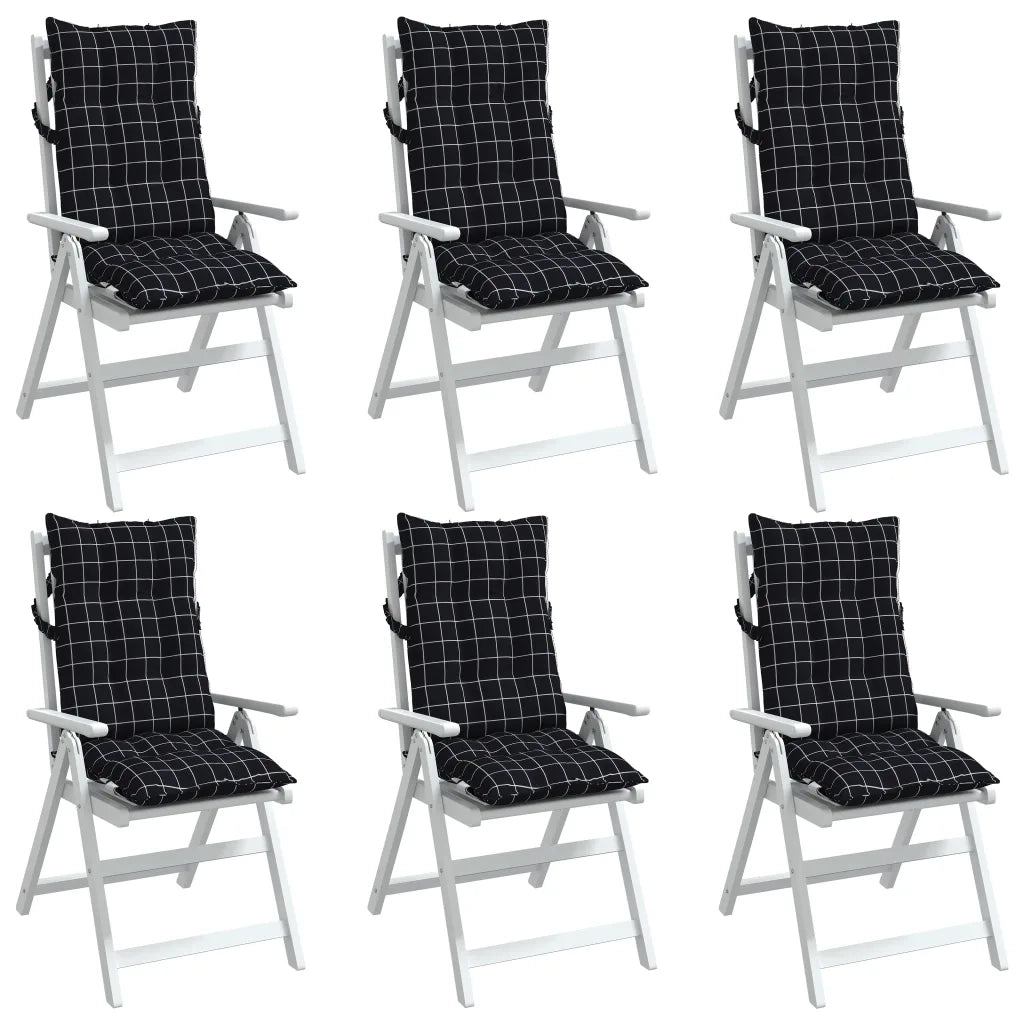 Cuscini Sedia Schienale Alto 6 pz Quadri Nero Tessuto Oxford 377652