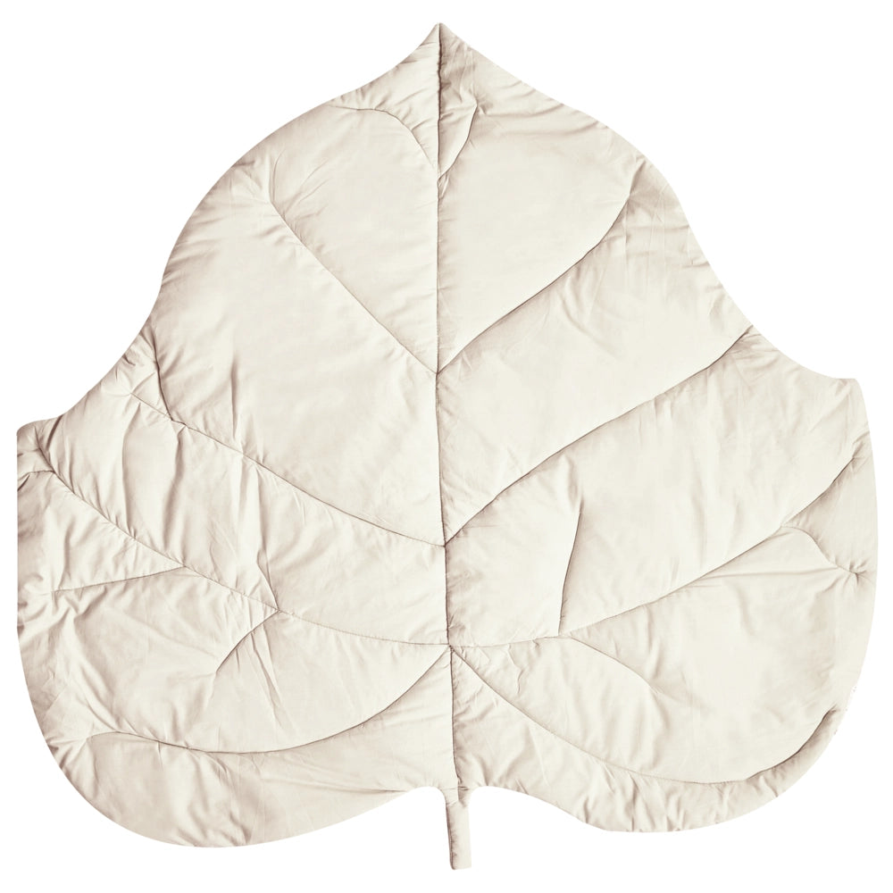 Tappeto per bambini in cotone bianco sporco a forma di foglia, trapuntato 110 x 110 cm, accessorio per la cameretta dei bambini.