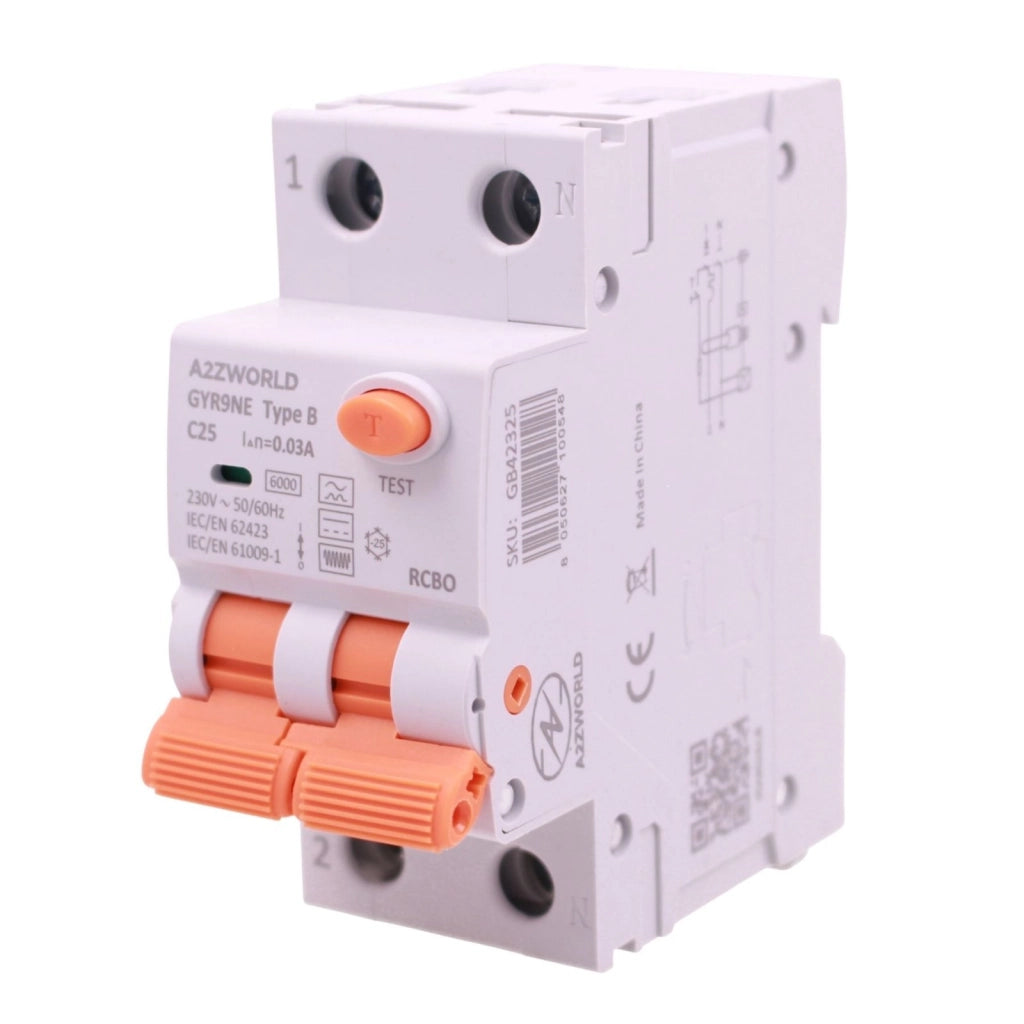 RCBO Interruttore Magnetotermico Differenziale Tipo B Curva C 1P+N 2M 6000A 30mA AC 230V IP20 Disponibili 16A 20A 25A 32A 40A (C25A)