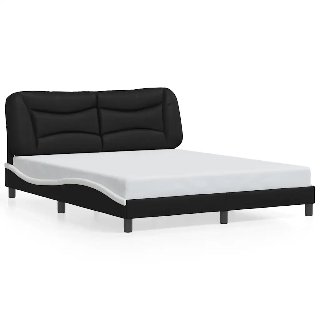 Letto matrimoniale | Letto per adulti | Giroletto senza Materasso Hvar Nero e Bianco 160x200 cm in Similpelle