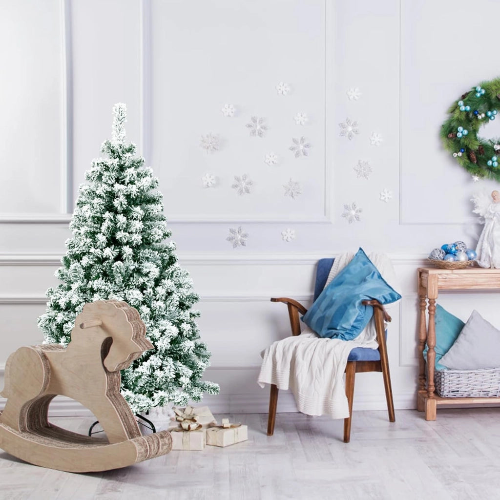 Albero di Natale Innevato 135 cm, Albero di Natale con 200 Luci LED Bianche Calde, 400 Rami, Base in Metallo, Decorazione Natalizia per Casa e Negozio (135 cm)