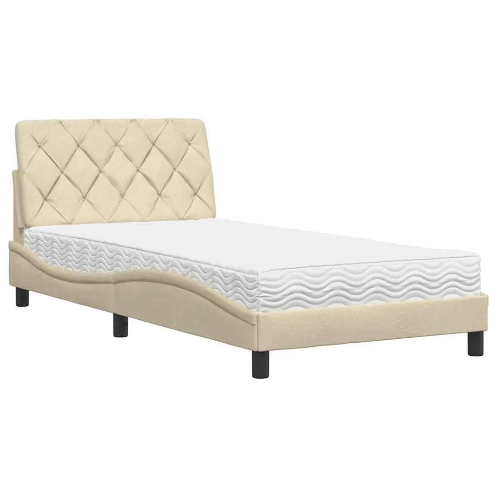 Letto con Materasso Crema 100x200 cm in Tessuto 3310725